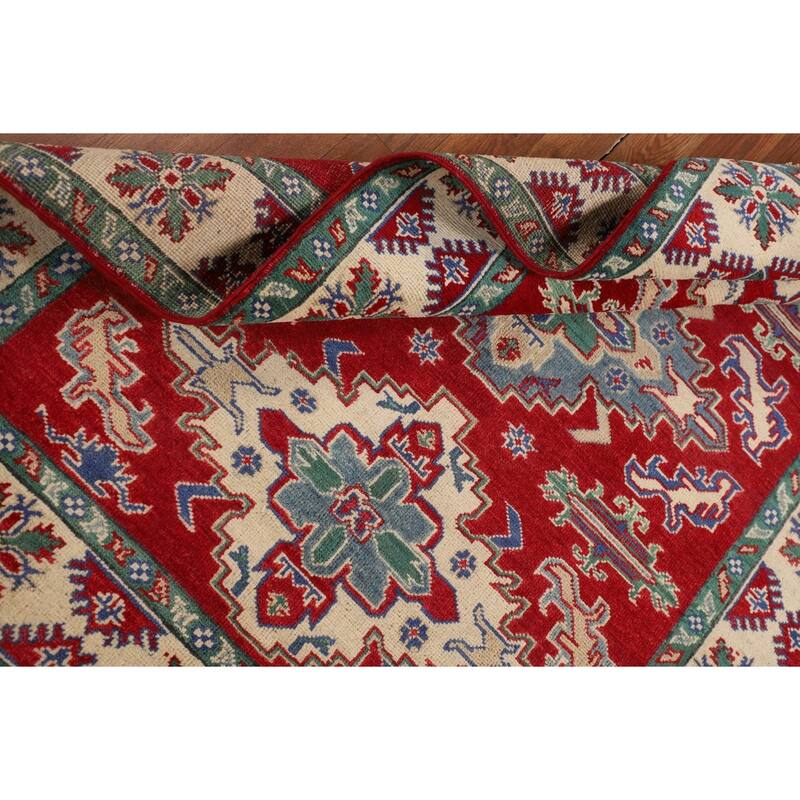 Red Kazak Area Rug Hand-Knotted Oriental Wool Carpet - 4'1" x 5'6"