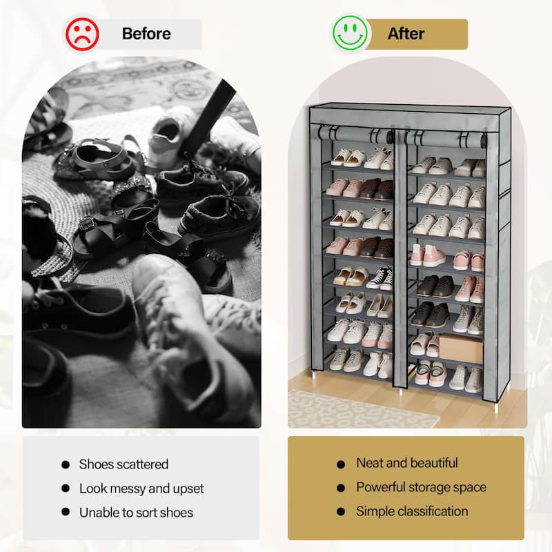 10-Tier Vertical Non-Woven Fabric Shoe Storage Rack with Iron Frame for Home Entryway - 45.25”W x 11.81”D x 62.99”H