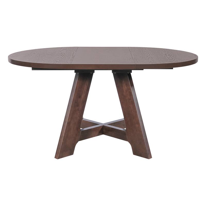Farmhouse Round Extendable Dining Table Set for 4: 5-Piece Kitchen Table with Removable Leaf & 4 Upholstered Chairs