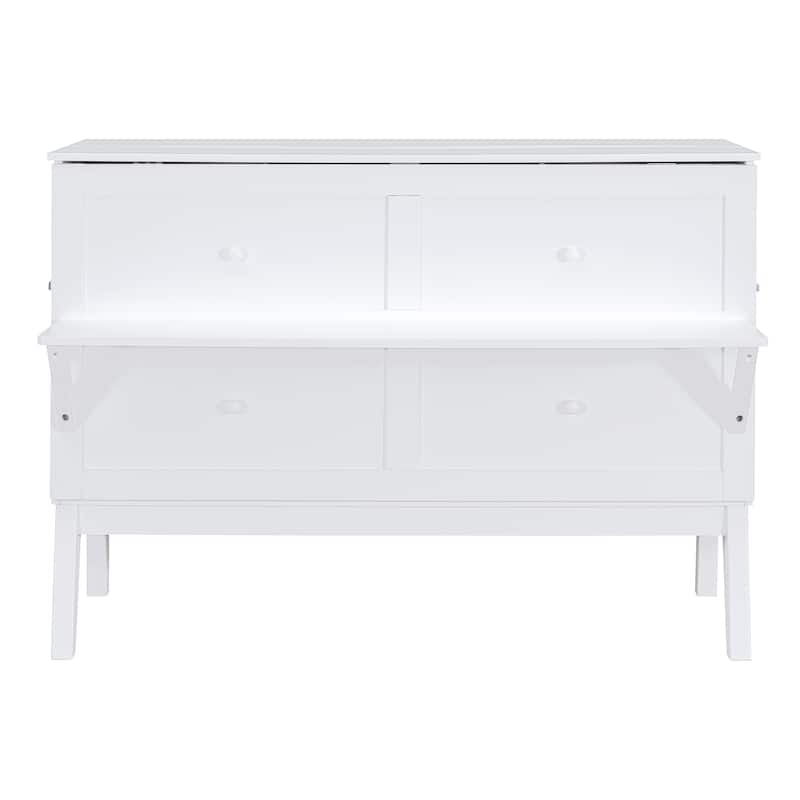 Queen Size Murphy Bed with USB Port and removable Shelves on Each Side,White