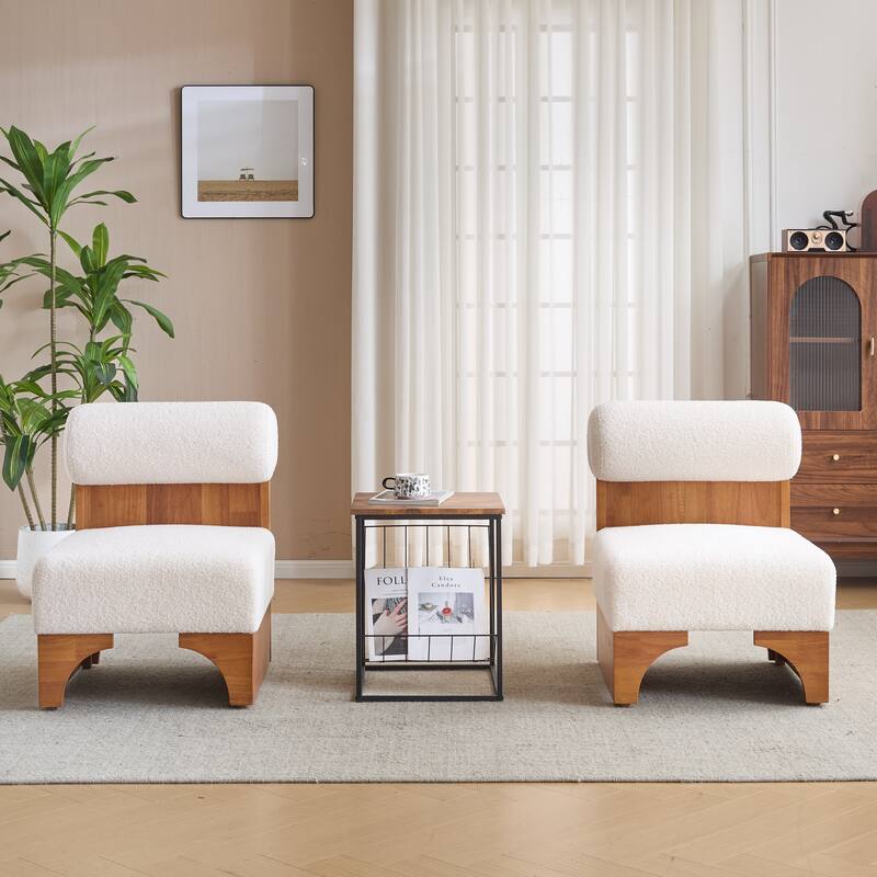 Roomfitters Modern Boucle Lounge Chair with Solid Wood Frame and Rolled Backrest, Durable Upholstery