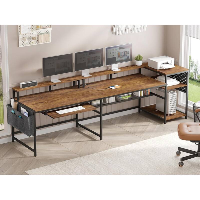 Reversible Computer Desk with Keyboard Tray & Pegboard & Storage Bag