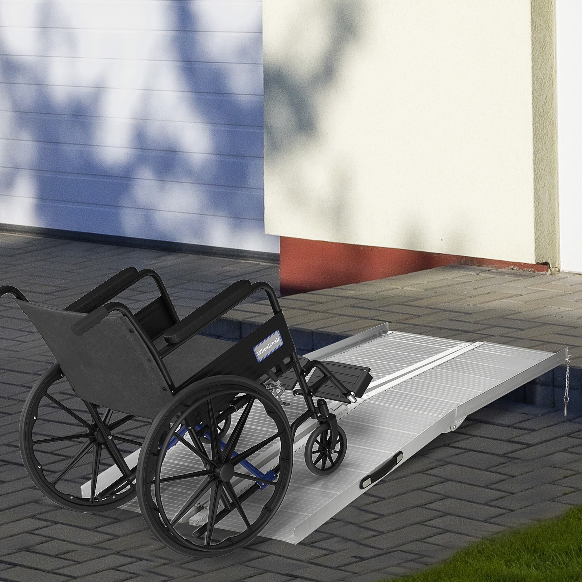 HOMCOM Wheelchair Ramp 6FT, FSA HSA Eligible Foldable Aluminum Threshold Ramp with Non-Slip Surface and Handle - Silver