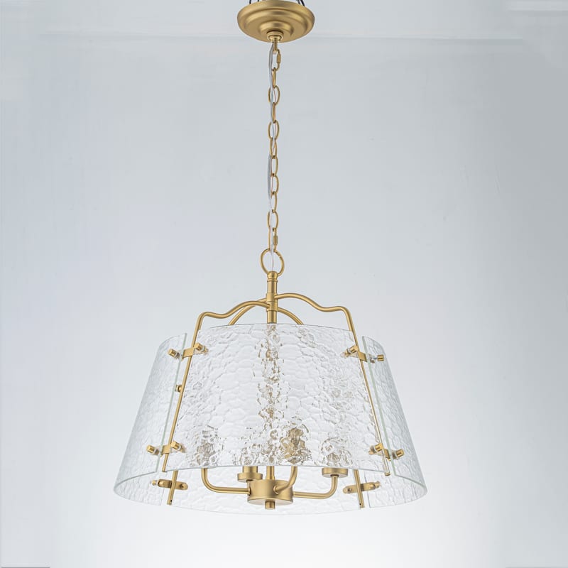 18.9" Modern Gold Textured Glass Drum Chandelier with 4 Lights for Dining Room & Living Space - 18.9 in. Dia x 16.93 in. H - 18.9 in. Dia x 16.93 in. H - Brass