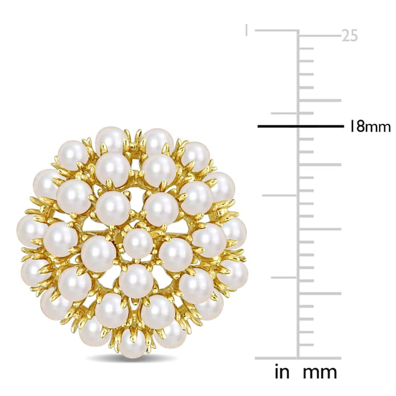 Miadora White Freshwater Cultured Pearl Fashion Post Earrings in 10k Yellow Gold