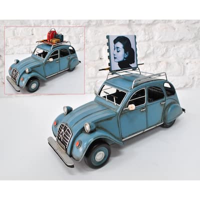 Retro Antique Citroen 2Cv Big Size Tin Car Toy 1950S Automobile Blue Color Gift