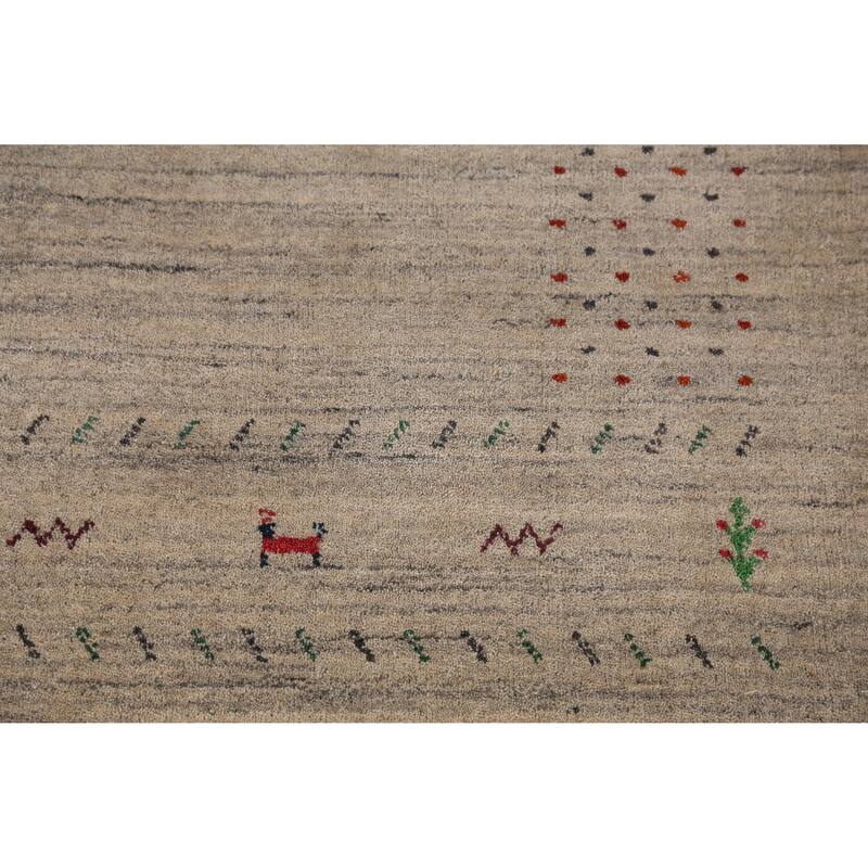 Hand Knotted Oriental 100% Wool Carpet Tribal Animal Pictorial Beige & Ivories Gabbeh Area Rug - 7' 9'' X 5' 1''