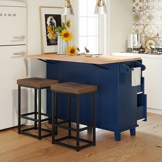 Farmhouse Kitchen Island Set with Drop Leaf and 2 Seatings - Bed Bath ...