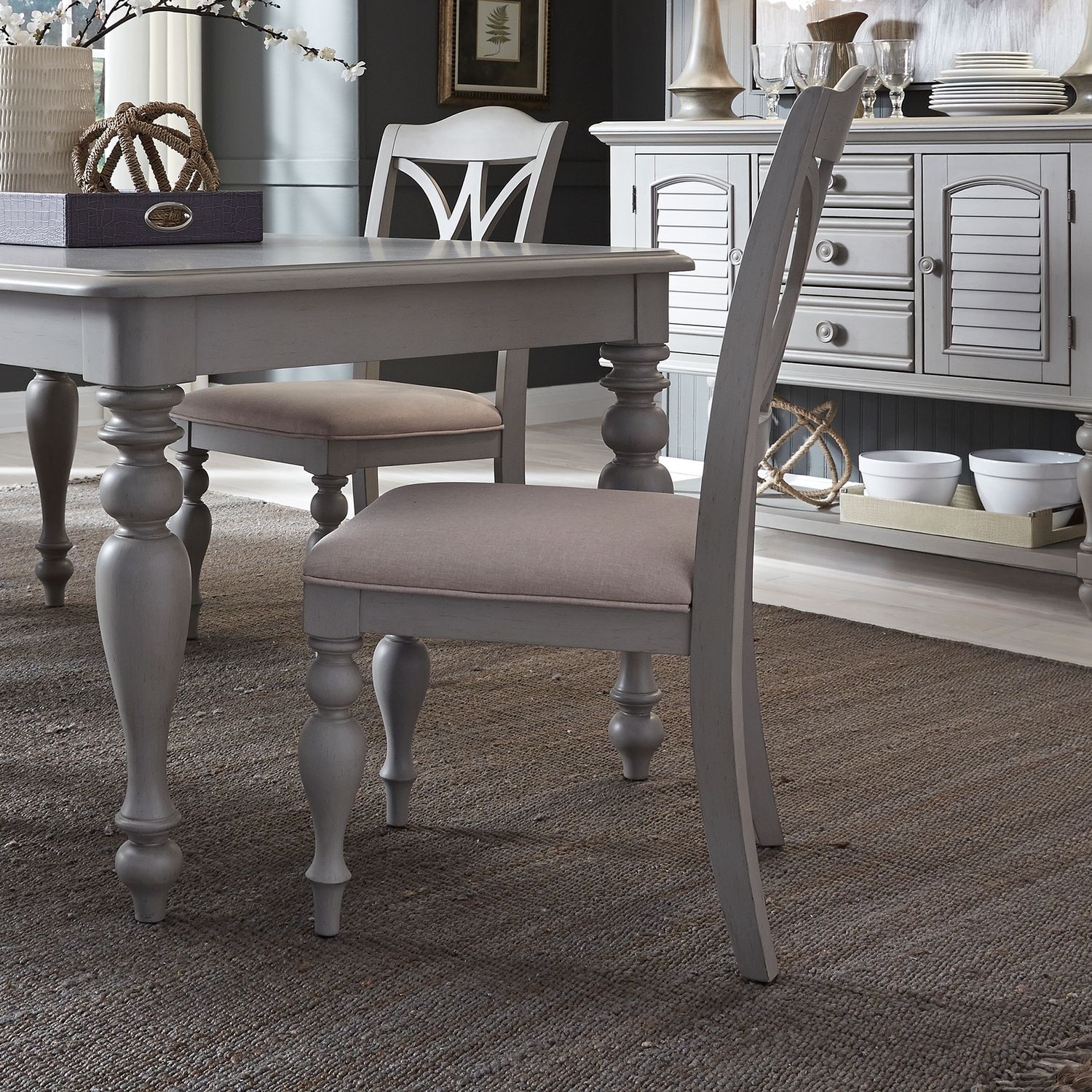 Liberty Furniture Summer House Slat Back Dining Chairs Set of 2 Dove Gray