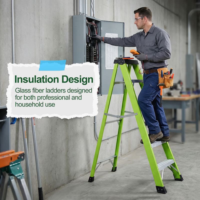 Anmytek Fiberglass ladder, single side step ladder, for electrical engineering ladder structure insulation ladder,green 5steps