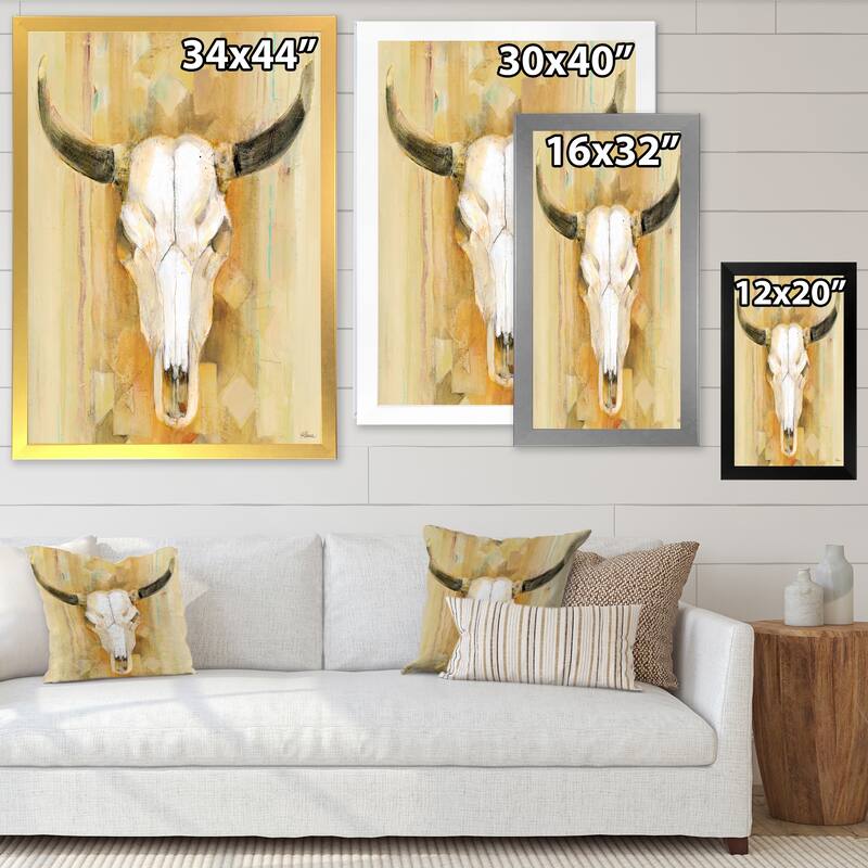 Designart "His southwest bones" Gold Wildlife Framed Art Print Bed