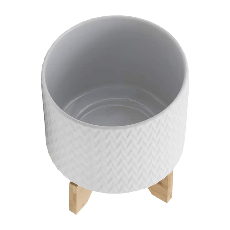 Sagebrook Home White Neutral Ceramic Planter Pot with Stand Indoor/Outdoor