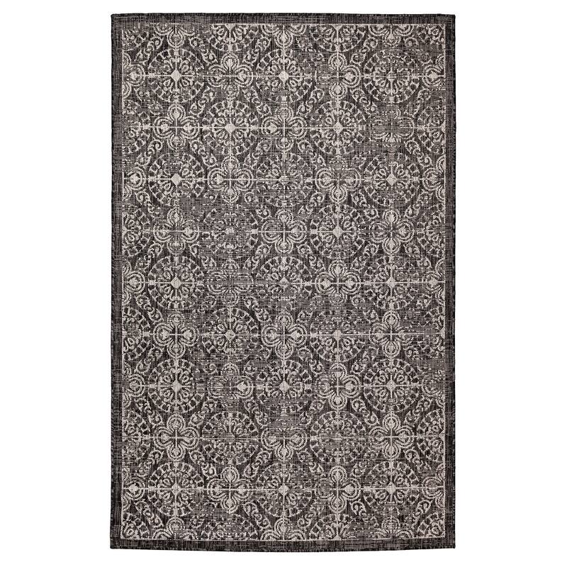 Liora Manne Carmel Antique Tile Indoor/Outdoor Rug - 1'11"x7'6" Runner - Black