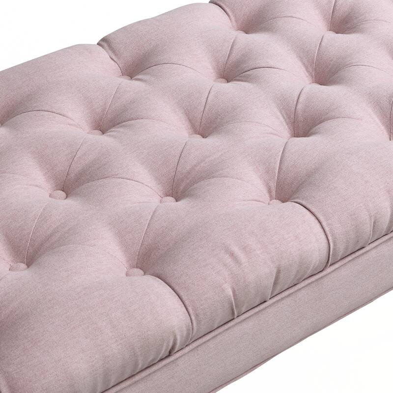 Button-Tufted End of Bed Bench,Large Upholstered Ottoman,Foot Rest with Legs - Pink