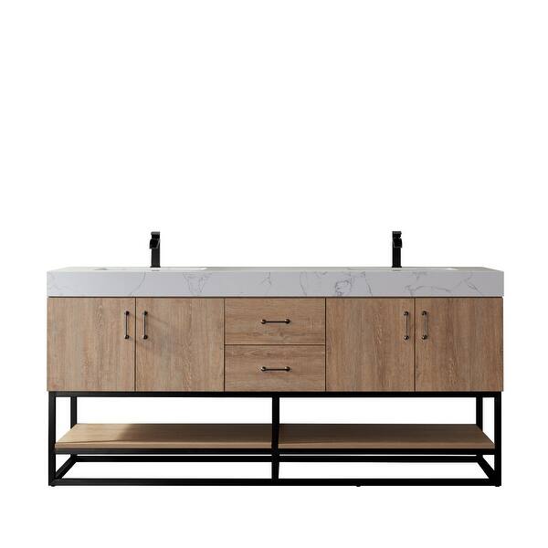 slide 2 of 12, Alistair 72B" Vanity with White Grain Stone Countertop Without Mirror