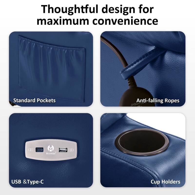 MCombo Lay Flat Dual Motor Power Lift Recliner Chair Sofa with Heat and Massage, Infinite Position, Faux Leather 7661