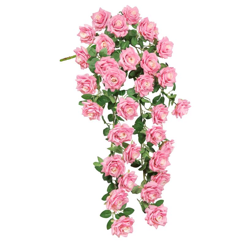 Deluxe Pink Artificial Rose Flower Stem Hanging Spray Bush 50in - 50" L x 17" W x 6" DP