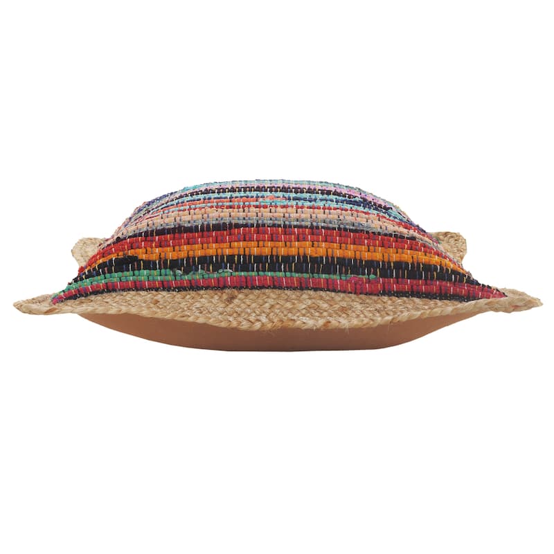 Sevita Bold Multicolored Chindi Jute Bordered Throw Pillow