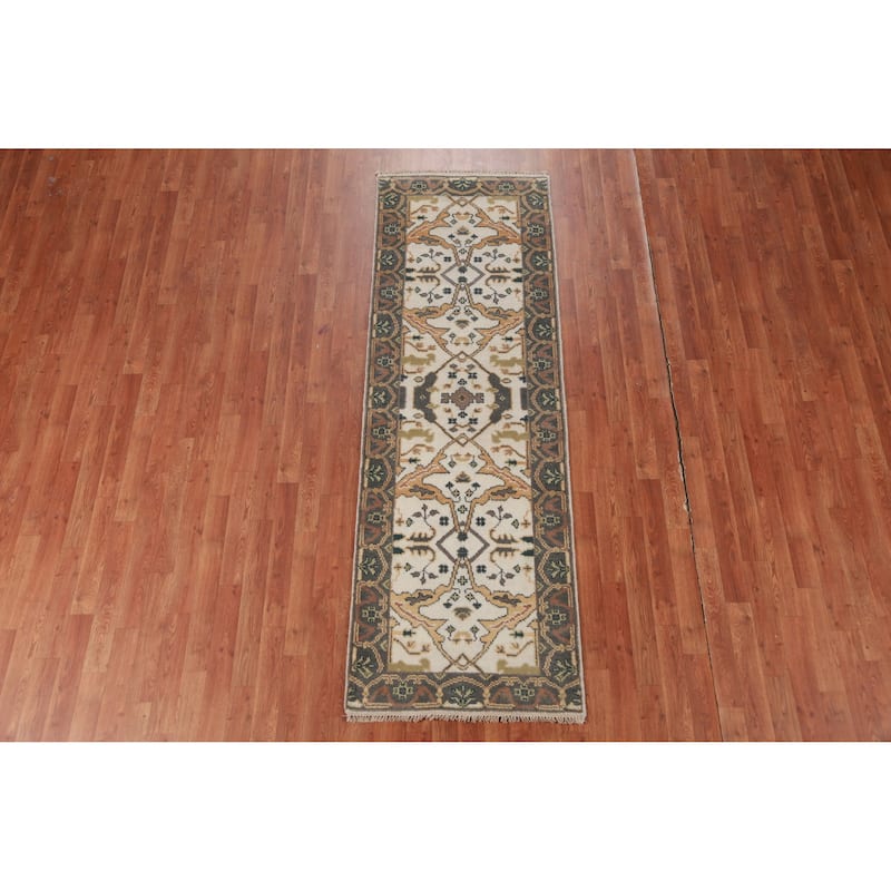 Ivory Oushak Oriental Runner Rug Hand-Knotted Wool Carpet - 2'7" x 7'10"
