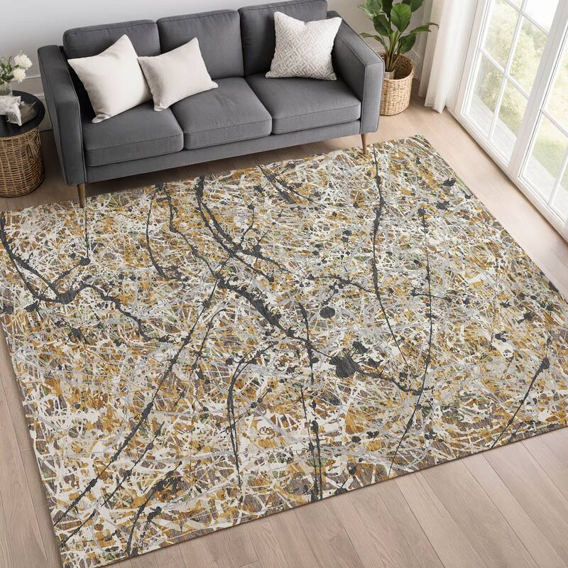 Machine Washable Indoor/ Outdoor Modern Splatter Chantille Rug