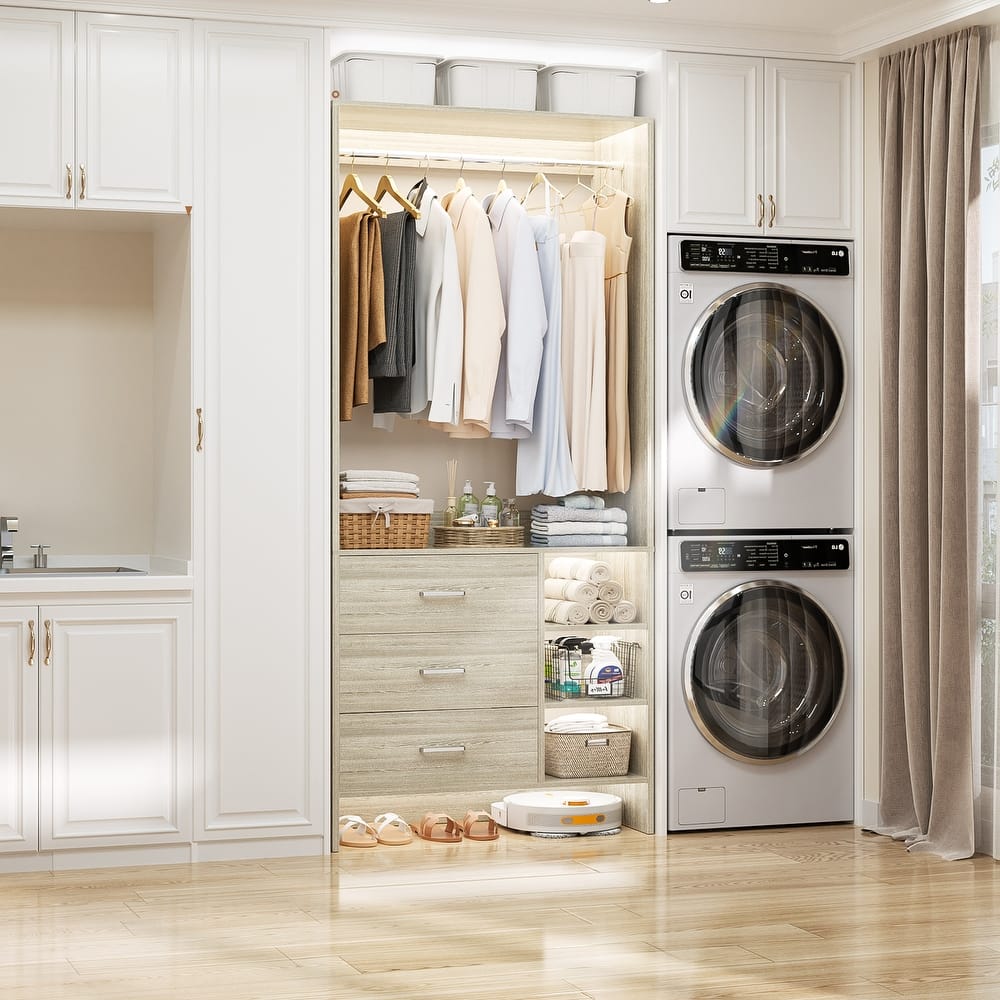 Cimly 30''-120'' W Freestanding Closet System with Hanging Rod, Closet Organizer with Drawers and Shelves