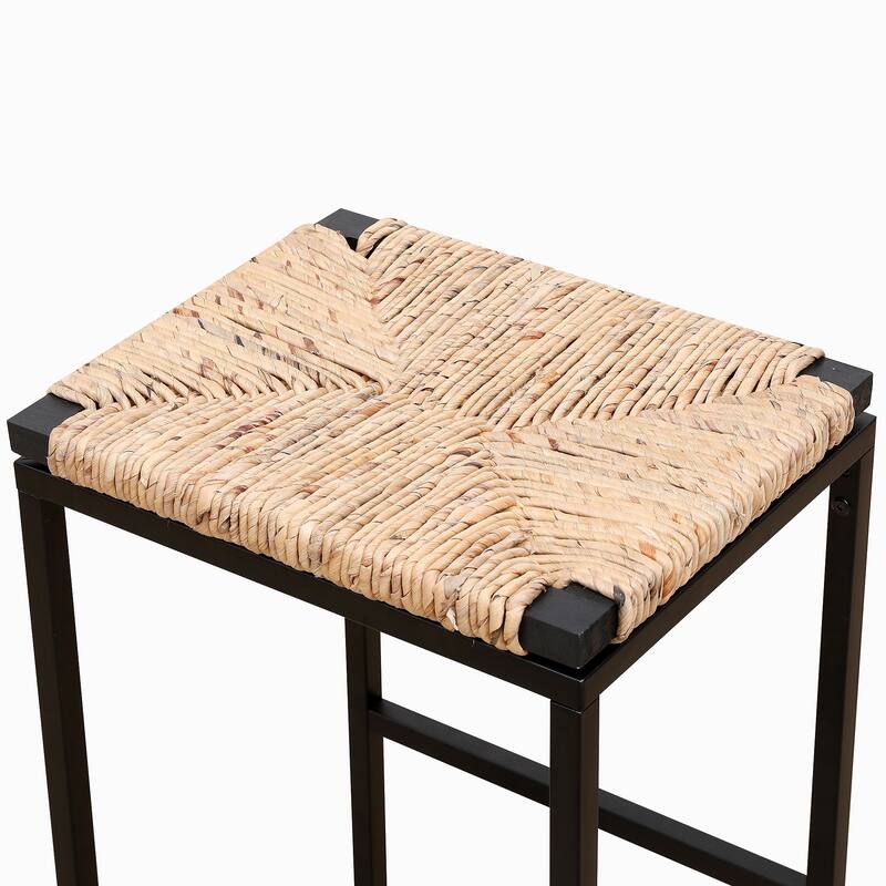 Set of 2 Backless Bar Stools, Paper Rope Backless/Water Hyacinth Backless