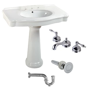 White Pedestal Sink with 8 Widespread Faucet, Overflow and P-Trap ...