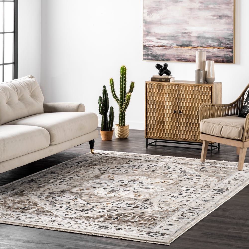 Nuloom Oliveira Floral Medallion Fringe Area Rug
