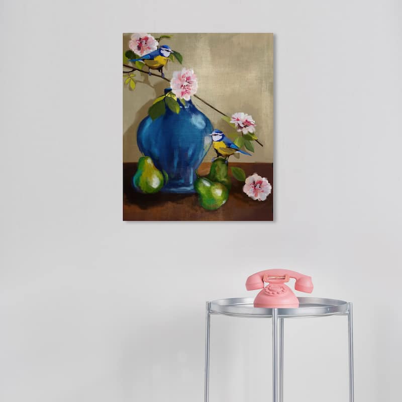 Wynwood Studio Canvas Animals Still Life Cute Birds Blue and Traditional Wall Art Canvas Print - Blue, Green - 20 x 16