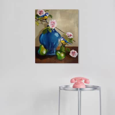 Wynwood Studio Canvas Animals Still Life Cute Birds Blue and Traditional Wall Art Canvas Print - Blue, Green