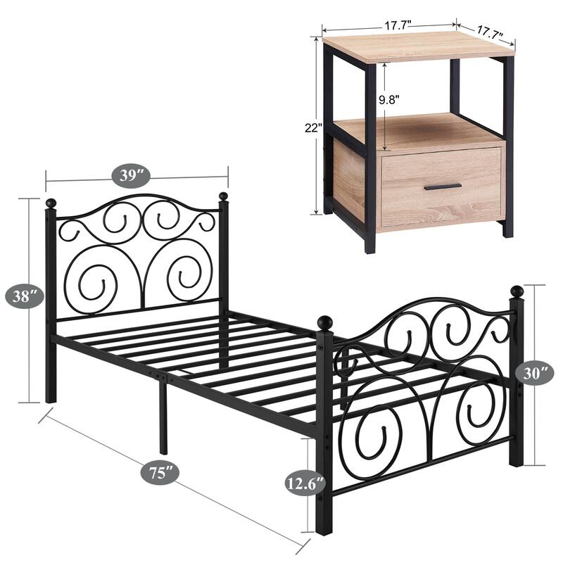 Taomika 3-Pieces Bed Frame and Modern Nightstands Sets