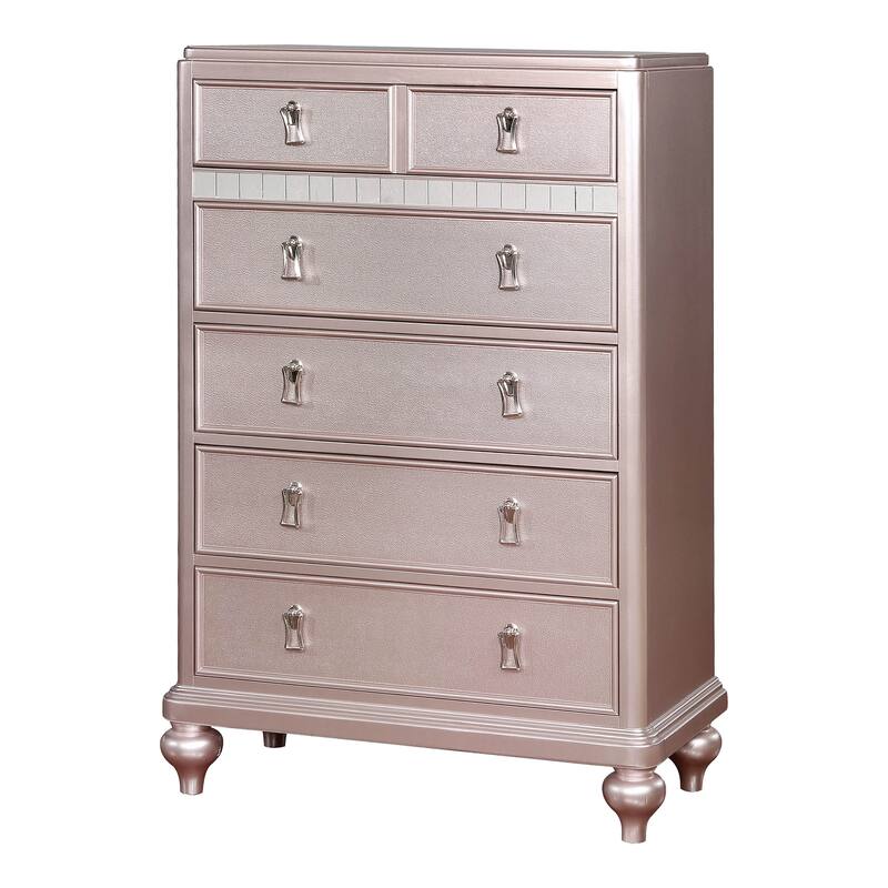 Furniture of America Dzhebel Contemporary Pink 2-Piece Faux Leather Tufted Headboard Panel Bed and Chest Set