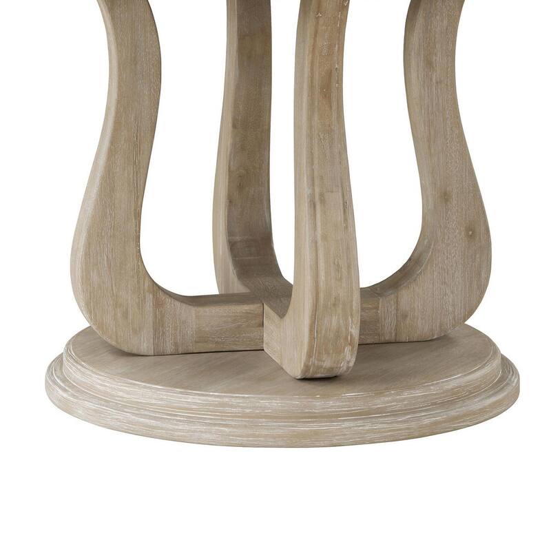Eva Round Dining Table, Pedestal Base, White Washed Brown Wood 60 Inch