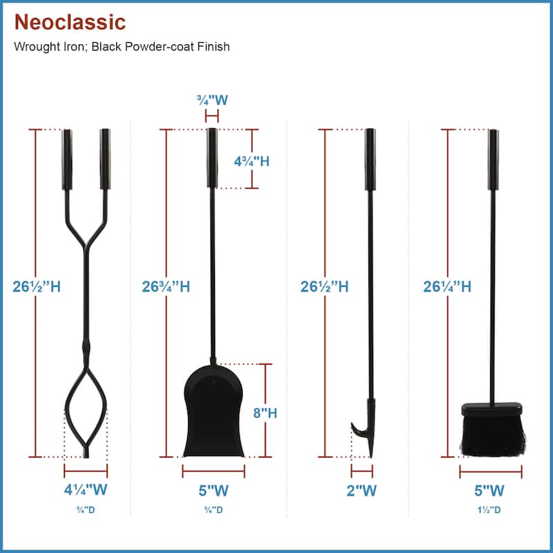 Achla Designs Neoclassic Set of 4 Fireplace Tools w/Round Base, 30 Inch Tall