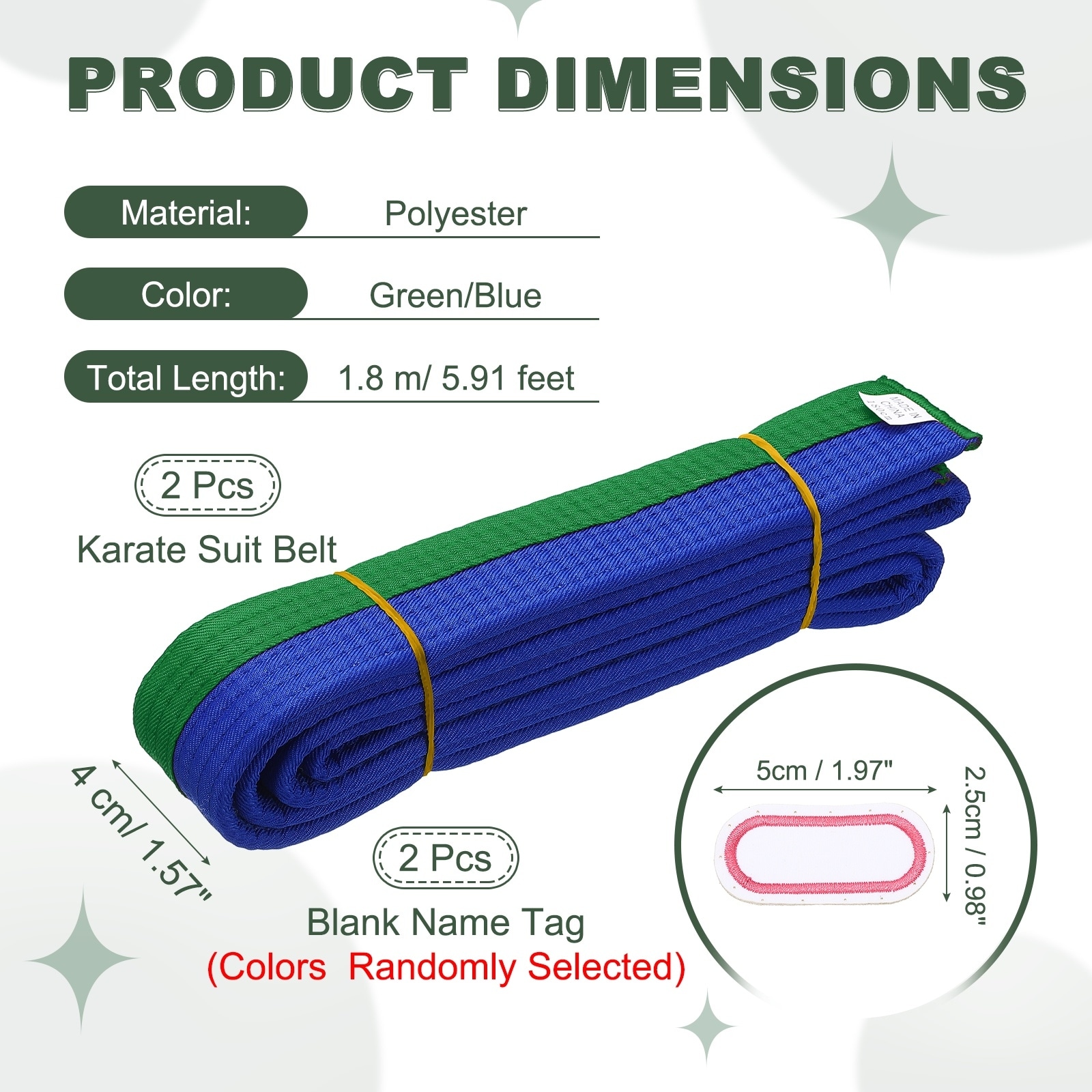 Karate Belt, Martial Arts Ranking Belts with Name Tag Solid Cotton Double-Layered Core Long Soft Uniform Training