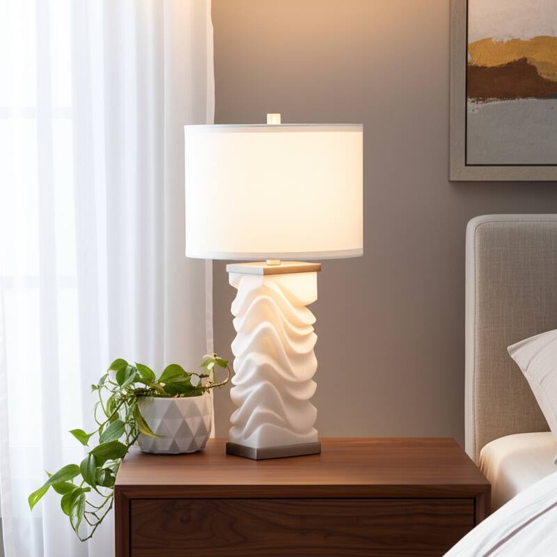 Stone Non-Woven Fabric Table Lamp Sculpted Wave Base - 30" White - 17" x 17" x 30"