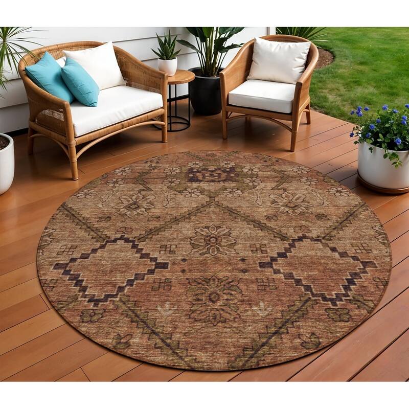 HomeRoots Floral Transitional Rectangle Outdoor Rug - 8' Round