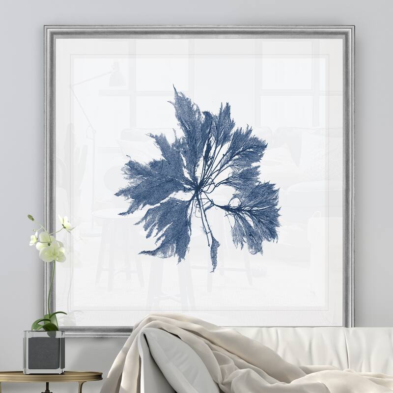 Navy Seaweed I -Black Framed Print