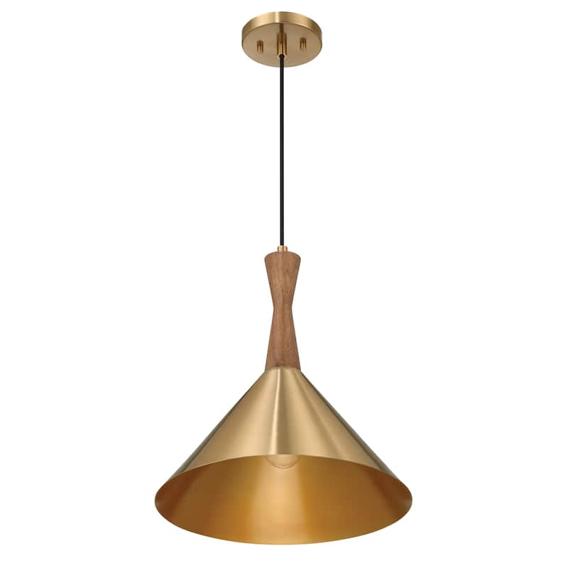 Axel Metal and Natural Stained Wood Ceiling Light - 14.0"L x 14.0"W x 15.5"H - 14.0"L x 14.0"W x 15.5"H - Gold