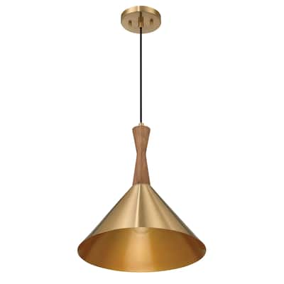 Axel Metal and Natural Stained Wood Ceiling Light - 14.0"L x 14.0"W x 15.5"H