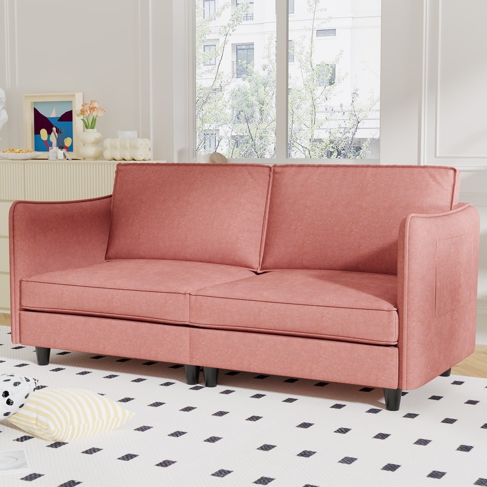 Loveseat Sofa Couch for Living Room with Side Pockets, Small Upholstered Couches Modern 2-Seater Deep Seating with Soft Cushions