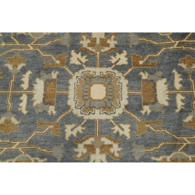 Handmade Oushak Indian Area Rug, Gray Wool Floral Carpet - 11' 7'' X 9' 2''