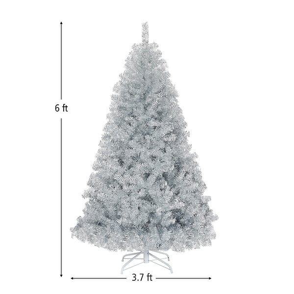 6 Ft Artificial Christmas Tree Silver Tinsel Hinged Tree for Holiday