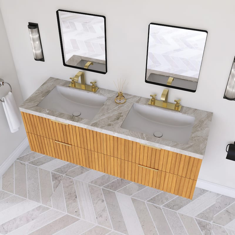 60" Wall-Mounted Bathroom Vanity with Ceramic Sink - 59.84'' x 19.69'' x 20.47''