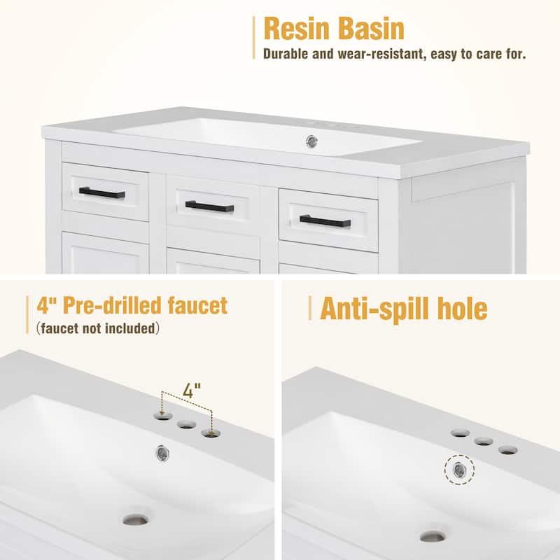 Modern 36-Inch Free-Standing Vanity with Stain-Resistant Resin Sink & Ample Storage