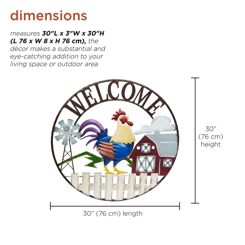 Large Round Rooster and Farm Welcome Decor