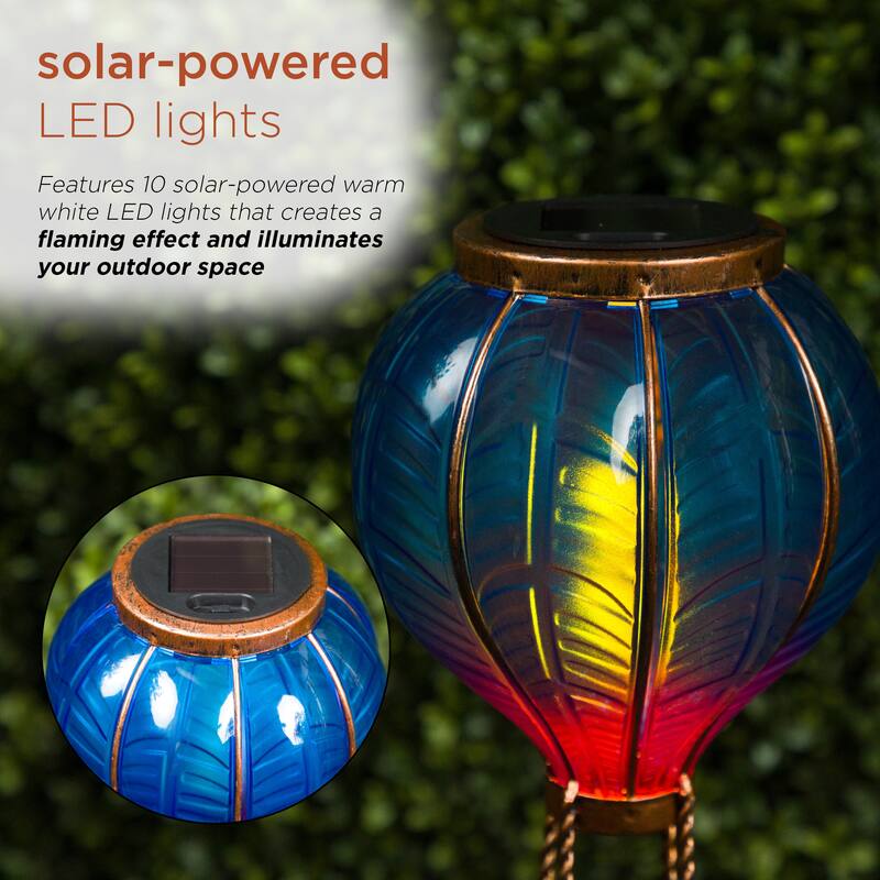 Solar Blue/Purple Hot Air Balloon Spinning Garden Stake w/LED