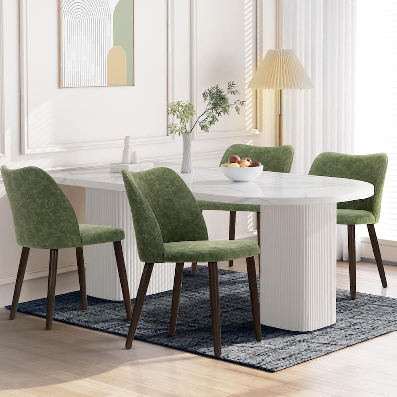 Set of 2 Wooden Dining Chairs, Beige Upholstered Fabric for Kitchen & Dining Room