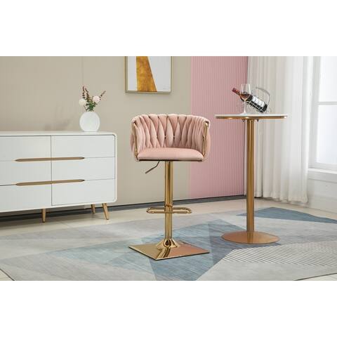 Polyester Swivel Upholstered Adjustable Height Bar Stools With Metal Footrest