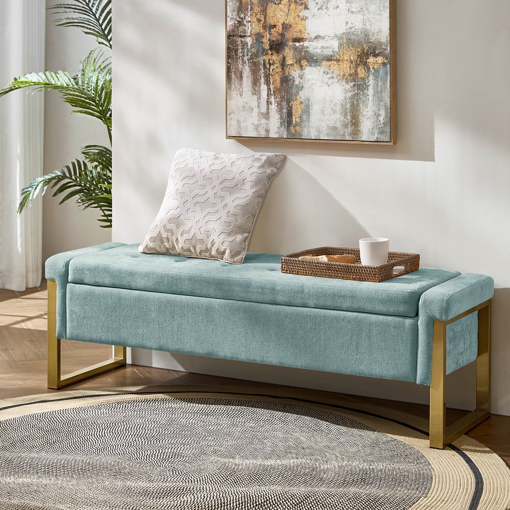 Alina Modern Upholstered Flip Top Storage Bench with Metal Legs by HULALA HOME